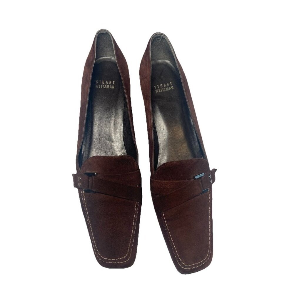 Stuart Weitzman Womens Brown Suede Leather Kitten Heel‎ Shoe Size 8-1/2 N Buckle